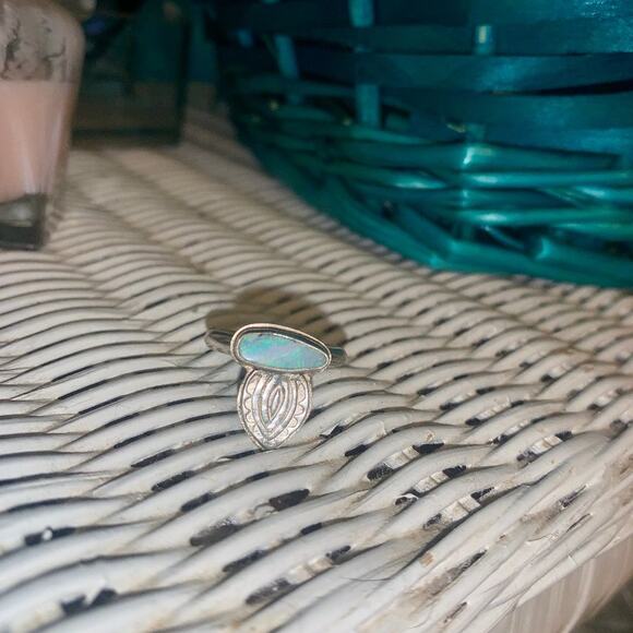 CUSTOM MADE AUSTRALIAN OPAL STERLING SILVER MEHNDI RING 5.75 BOHO - Picture 5 of 7